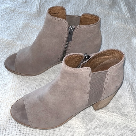 Frye Shoes - FRYE Danica Chelsea Peep Toe Heeled Suede Booties Size 6